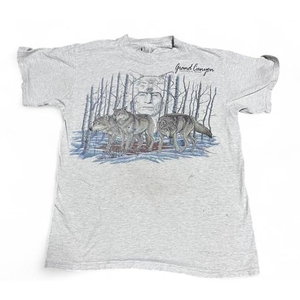 Vintage Grand Canyon North Rim Graphic Wolf Tee Wildlife Nature T-Shirt Medium